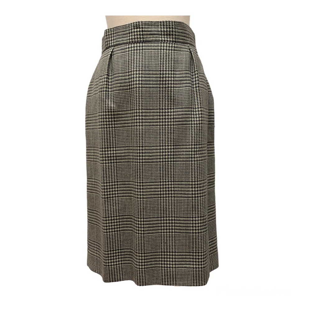 Vintage 100% Wool Rena Rowan Separates Houndstooth Pleated Pencil Skirt, Size 8